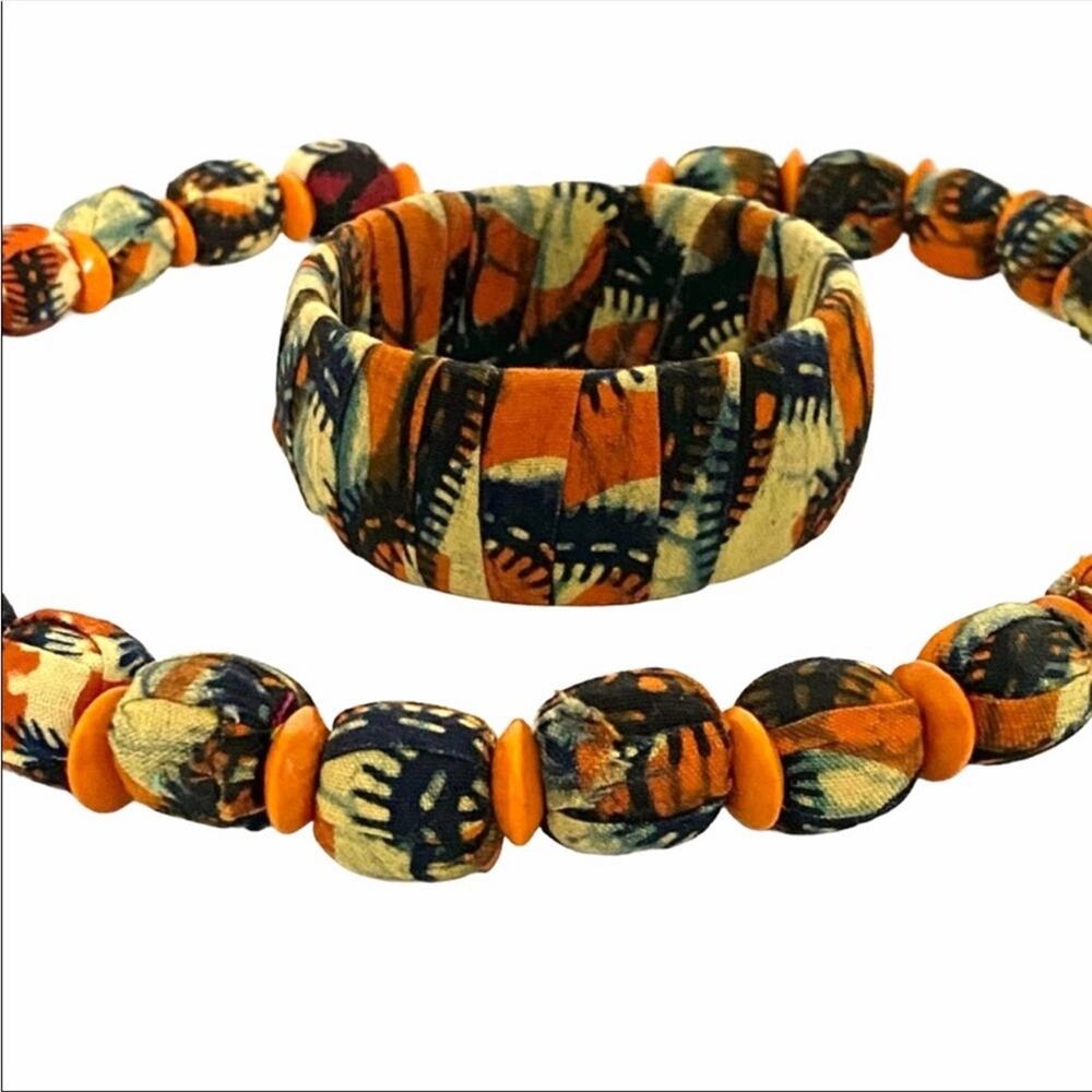 Jewelry Set Necklace bracelet Handmade Beaded Boho African Statement Orange